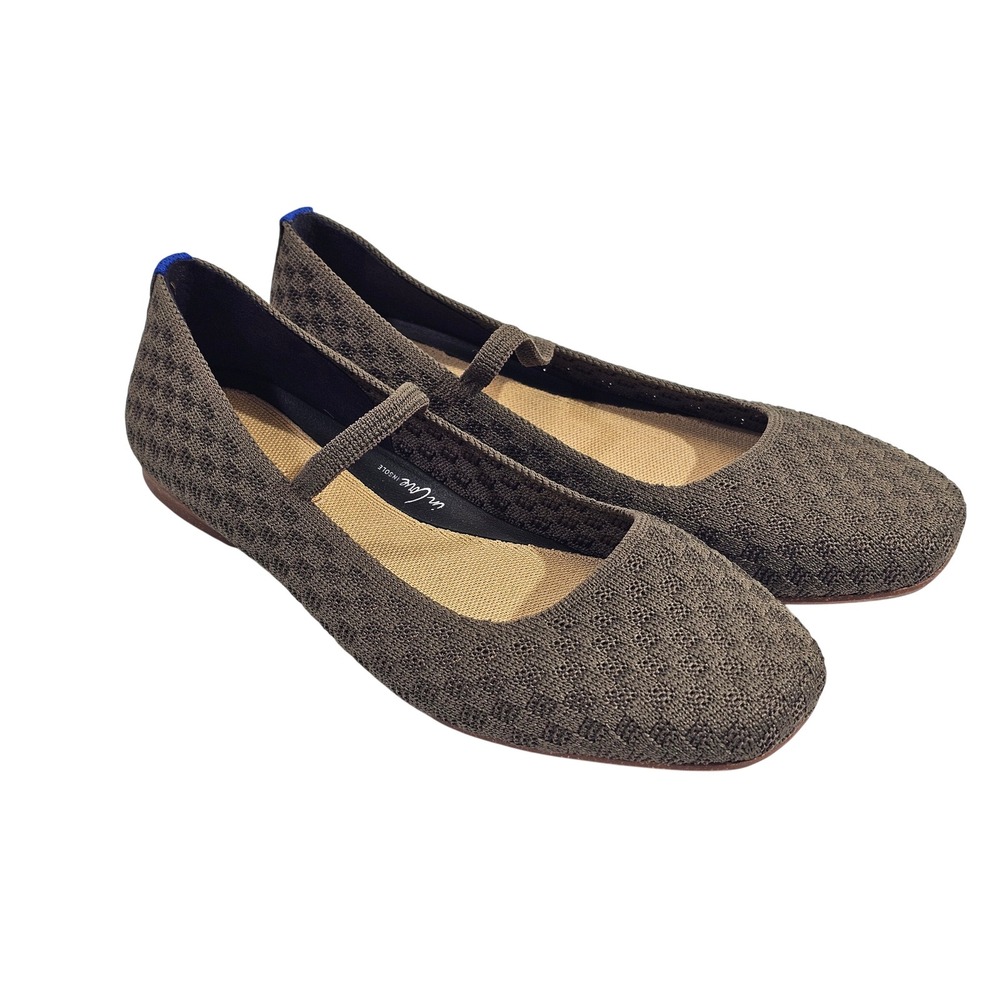 Rothy's The Mary Jane Women 8.5 Brown Checkerboard Knit Square Toe Flat Shoes